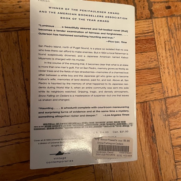 Snow Falling On Cedars Murder Mystery Novel Book David Guterson Used - Picture 2 of 4
